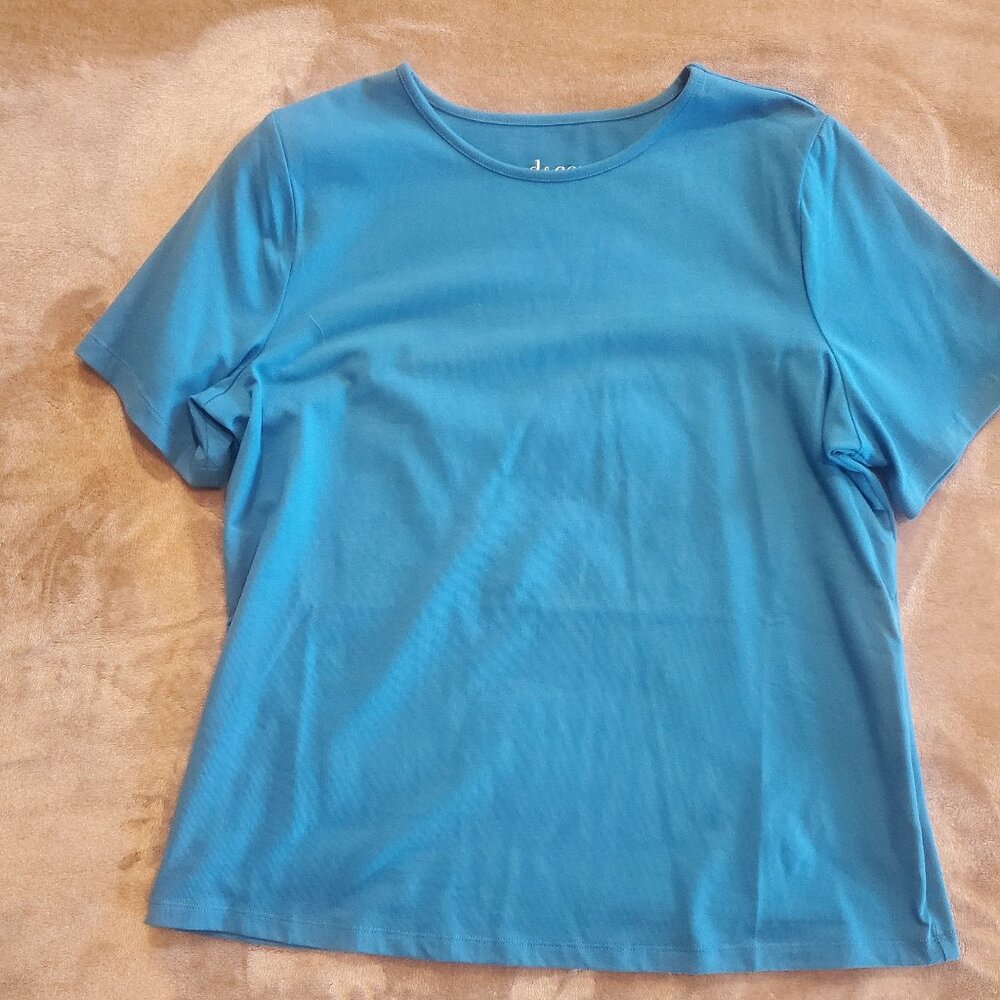 Denim & Co. Women's Perfect Jersey Blue T-shirt, Size Large